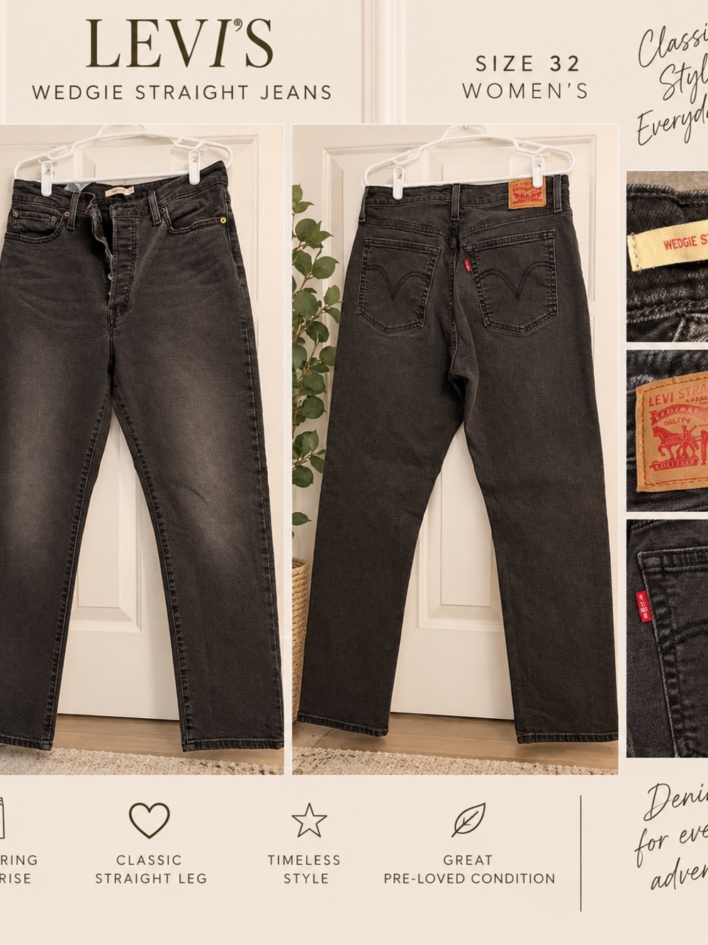 Levi's Wedgie Straight Jeans - Washed Black Denim